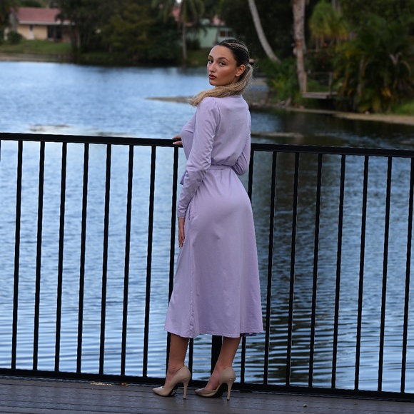 DEVORAH'S SECRET Lilac Modest Midi Dress 100% Cotton - Picture 3 of 3